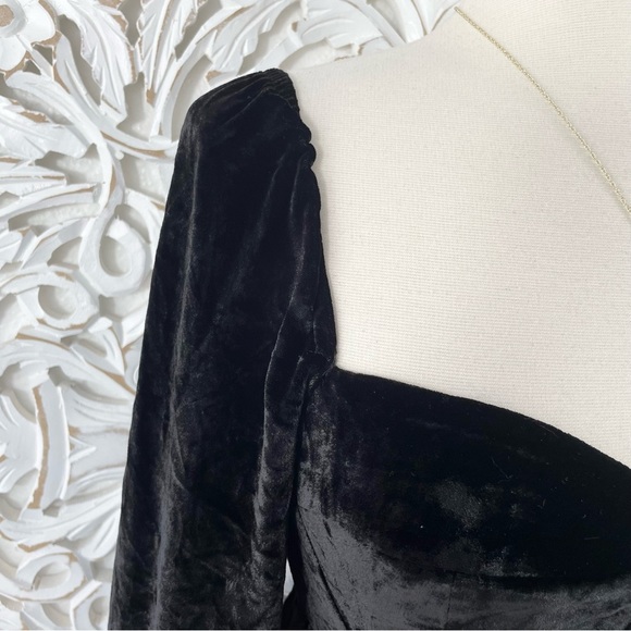{Reformation} Black Chestnut Silk Velvet Babydoll Dress, Size 0 - Picture 4 of 12